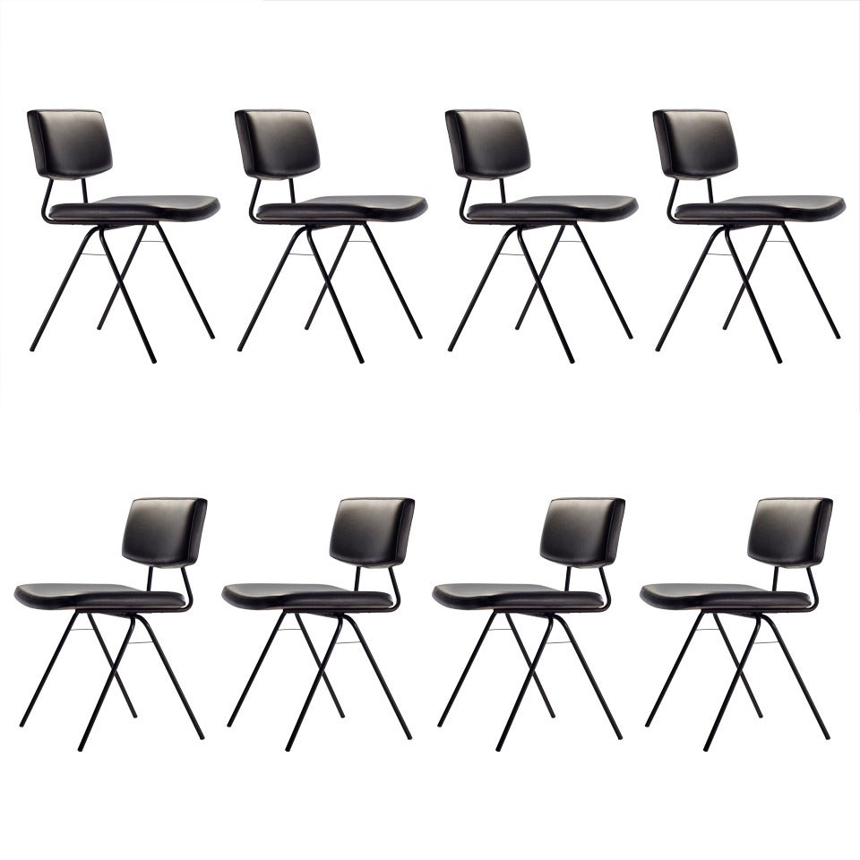 Set of Eight "Compas" Chairs by Pierre Guariche For Sale