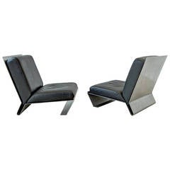 Paar 1970er Stahl- und Lederstühle von Jean Garçon