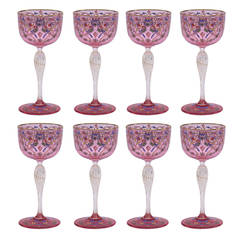 Antique Set of Eight Venetian Wine Glasses