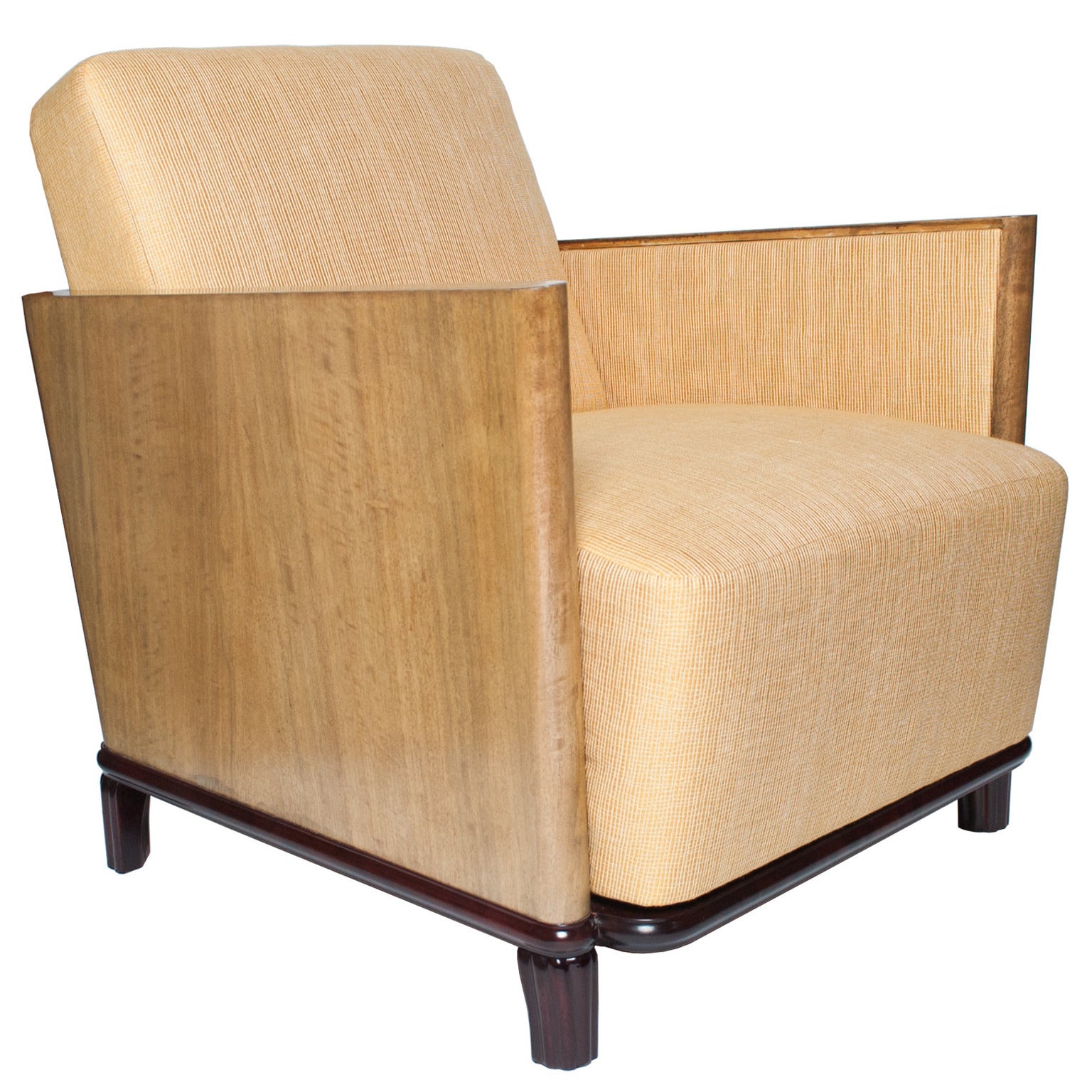 Scandinavian Modern Art Deco Lounge Chair with Elmwood and Mahogany