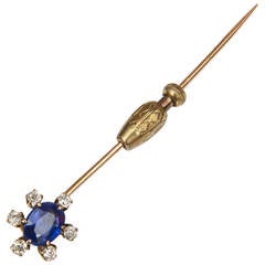 Antique Stick Pin in 18K, Diamond, and Sapphire circa Late 19th Century