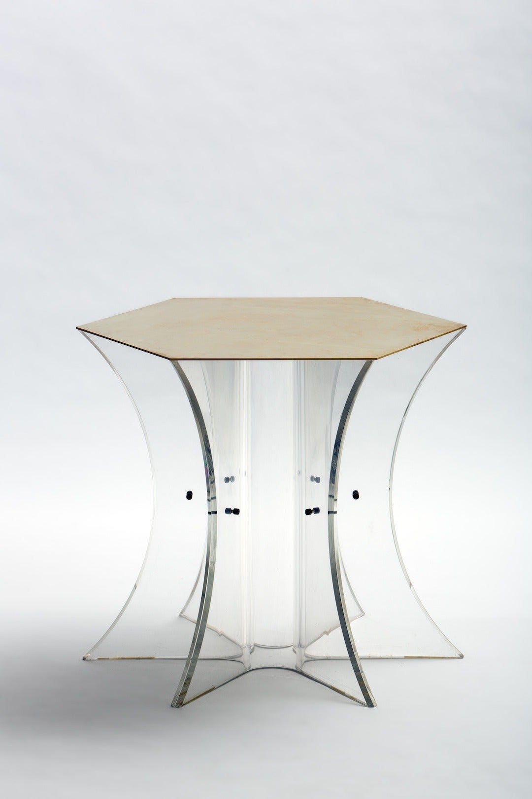 Gueridon by François Arnal in brass and Plexiglas. Commissioned by Henri Samuel c. 1969.