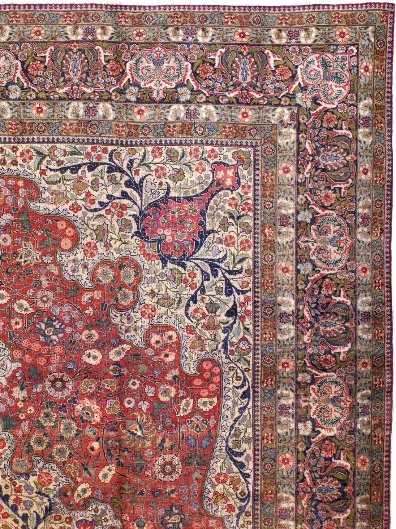 Antique Persian Tabriz Rug In Fair Condition For Sale In New York, NY