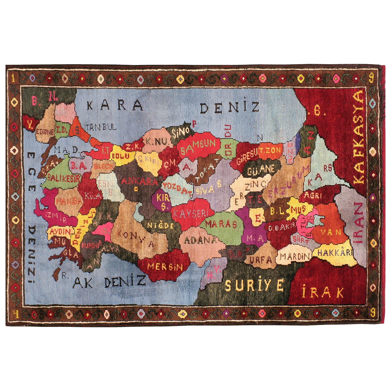 Vintage Turkish Map Rug For Sale