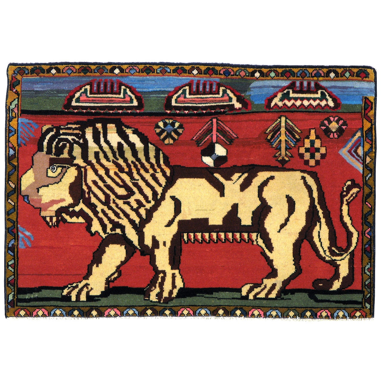 Vintage Persian Tabriz Pictorial Rug