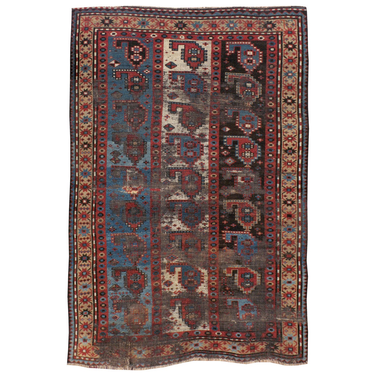 Antique Distressed Caucasian Kazak Rug
