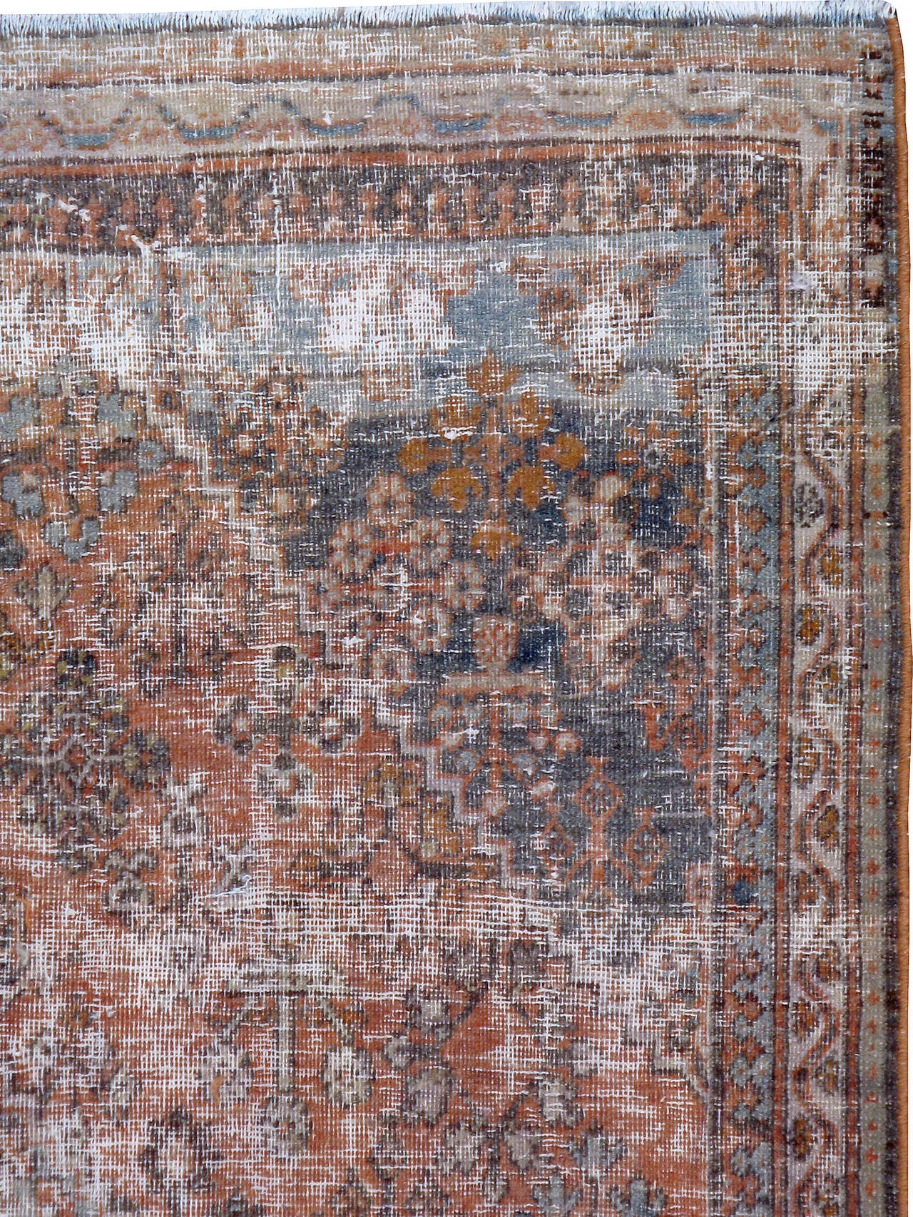 Hand-Knotted Antique Distressed Persian Joshegan Rug