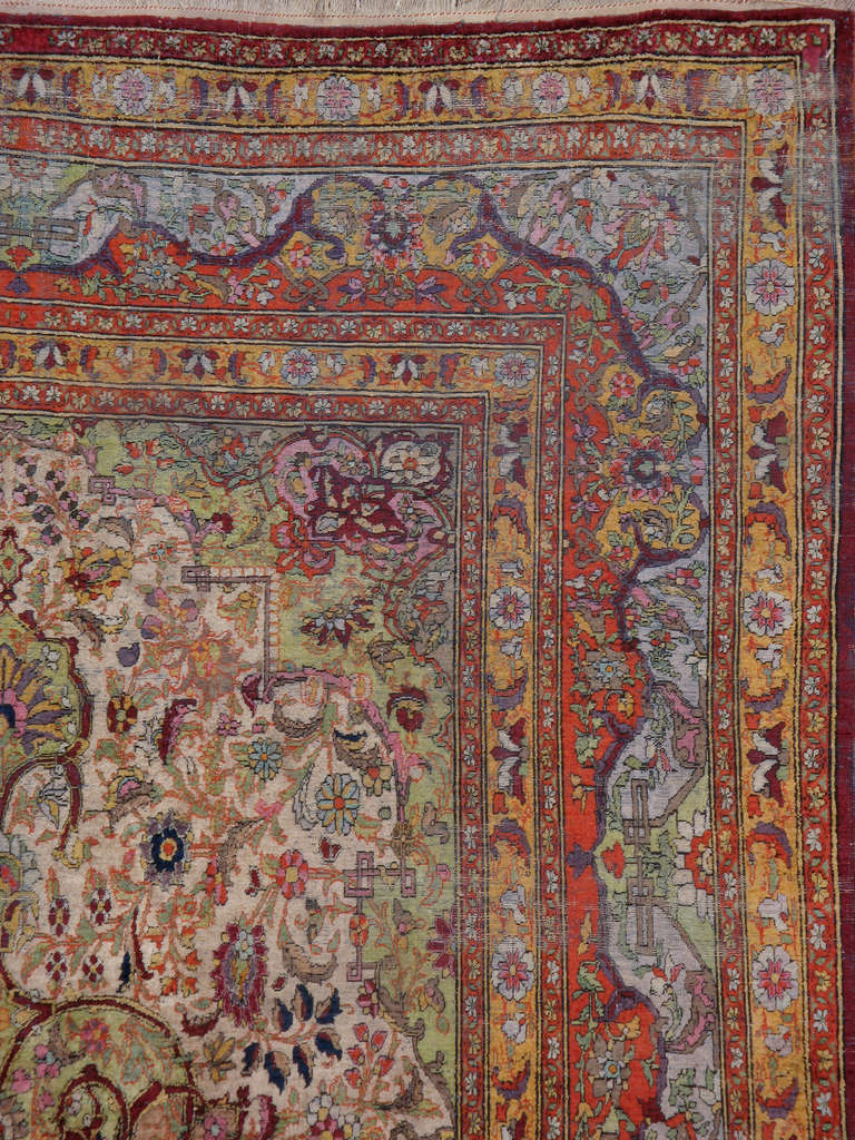 Antique Persian Silk Kashan Rug