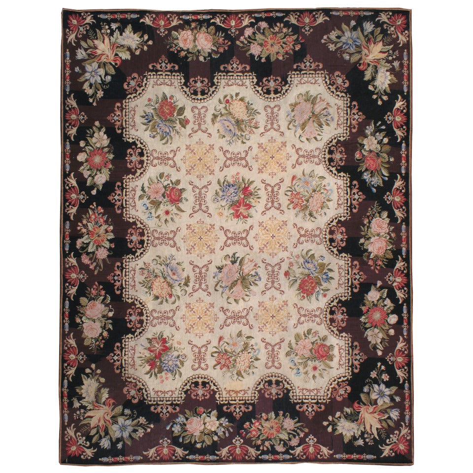 Antique European Needlepoint Flat-Weave Rug For Sale