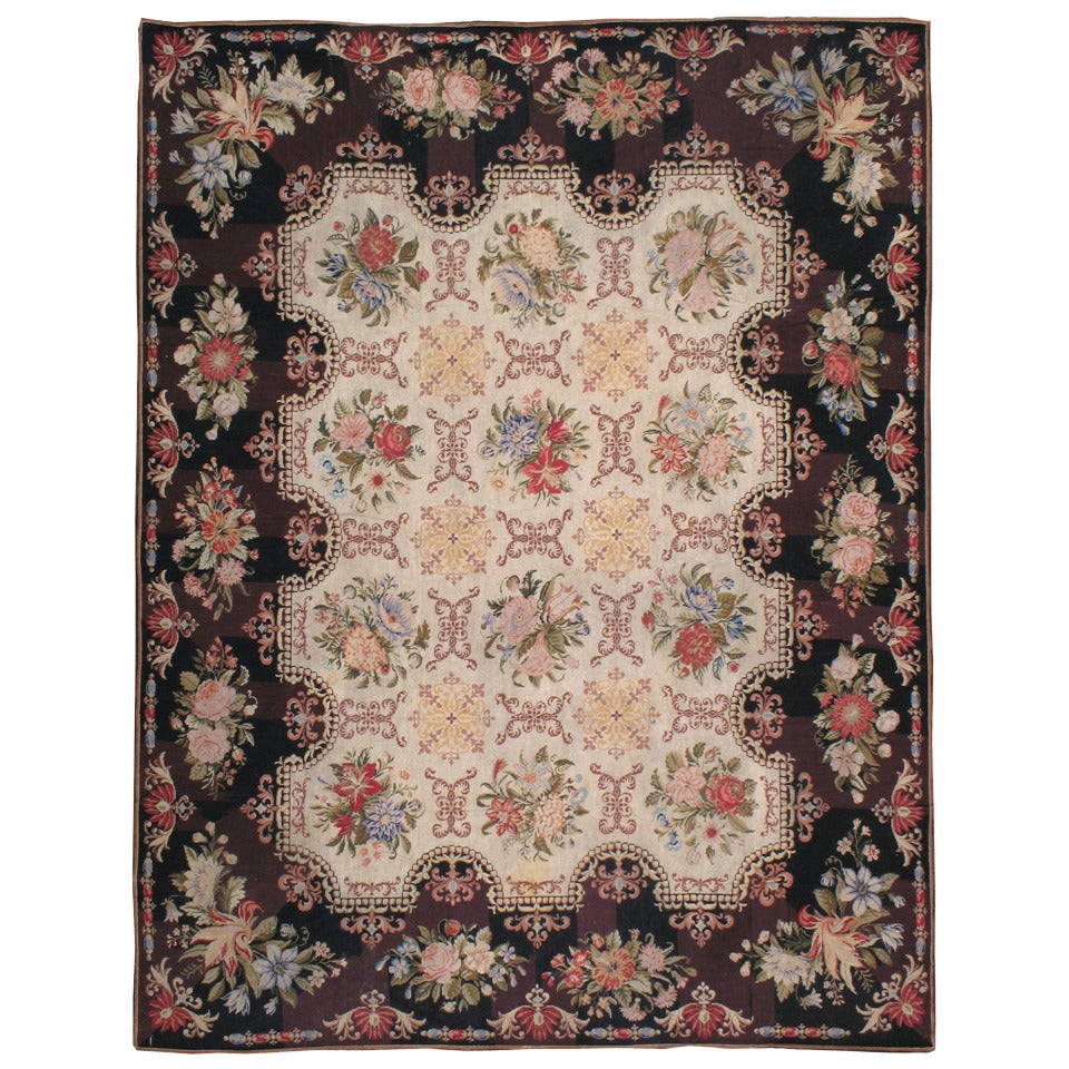 Antique European Needlepoint Flat-Weave Rug