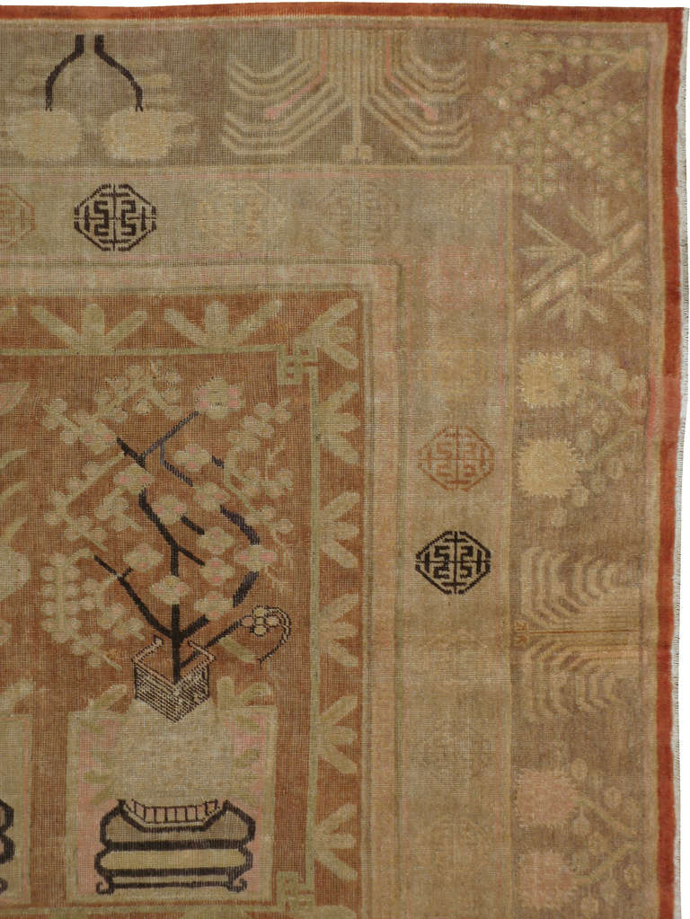 Alfombra antigua Khotan del Turquestán Oriental Jotan en venta