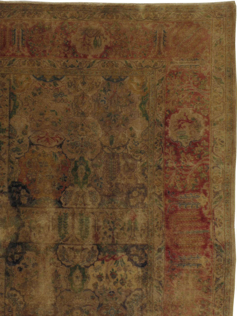 Antique Persian Tabriz Rug In Fair Condition For Sale In New York, NY