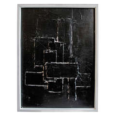 Textured Black Abstract With White Line by Marco Croce