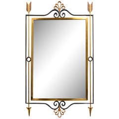 1950s Gilt and Black Iron Mirror