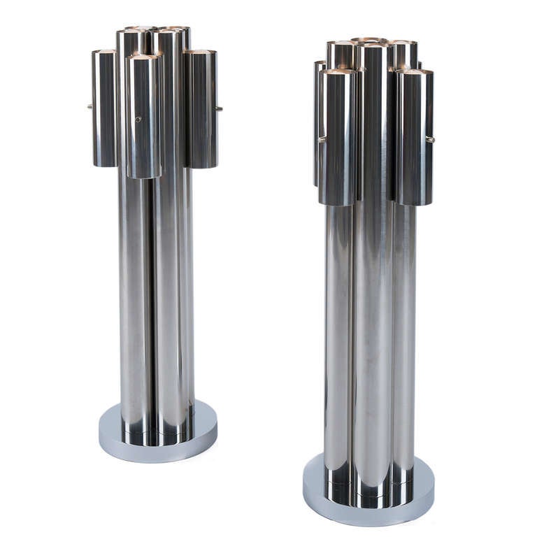 Pair of "Organ Pipe" Lamps by Michel Boyer For Sale