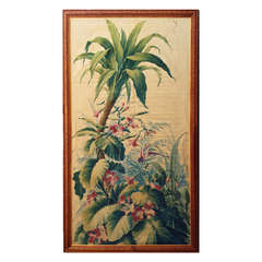 A Large 19th Century Colonial Painted Silk and Linen Exotic Panel