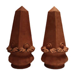 Pair of Red Terra Cotta Architectural Finials from the 1800s