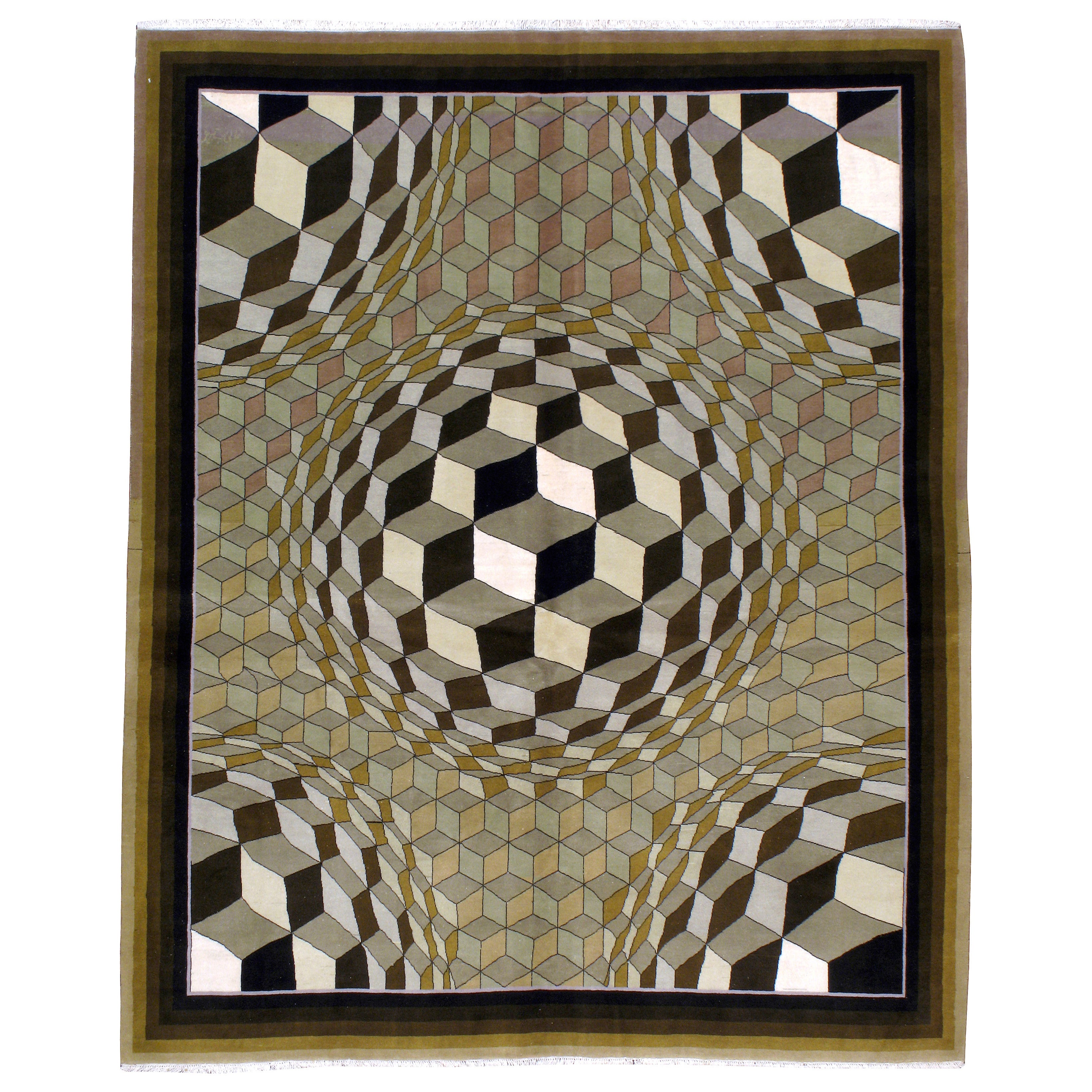 Tappeto Tabriz persiano modernista ispirato a Victor Vasarely