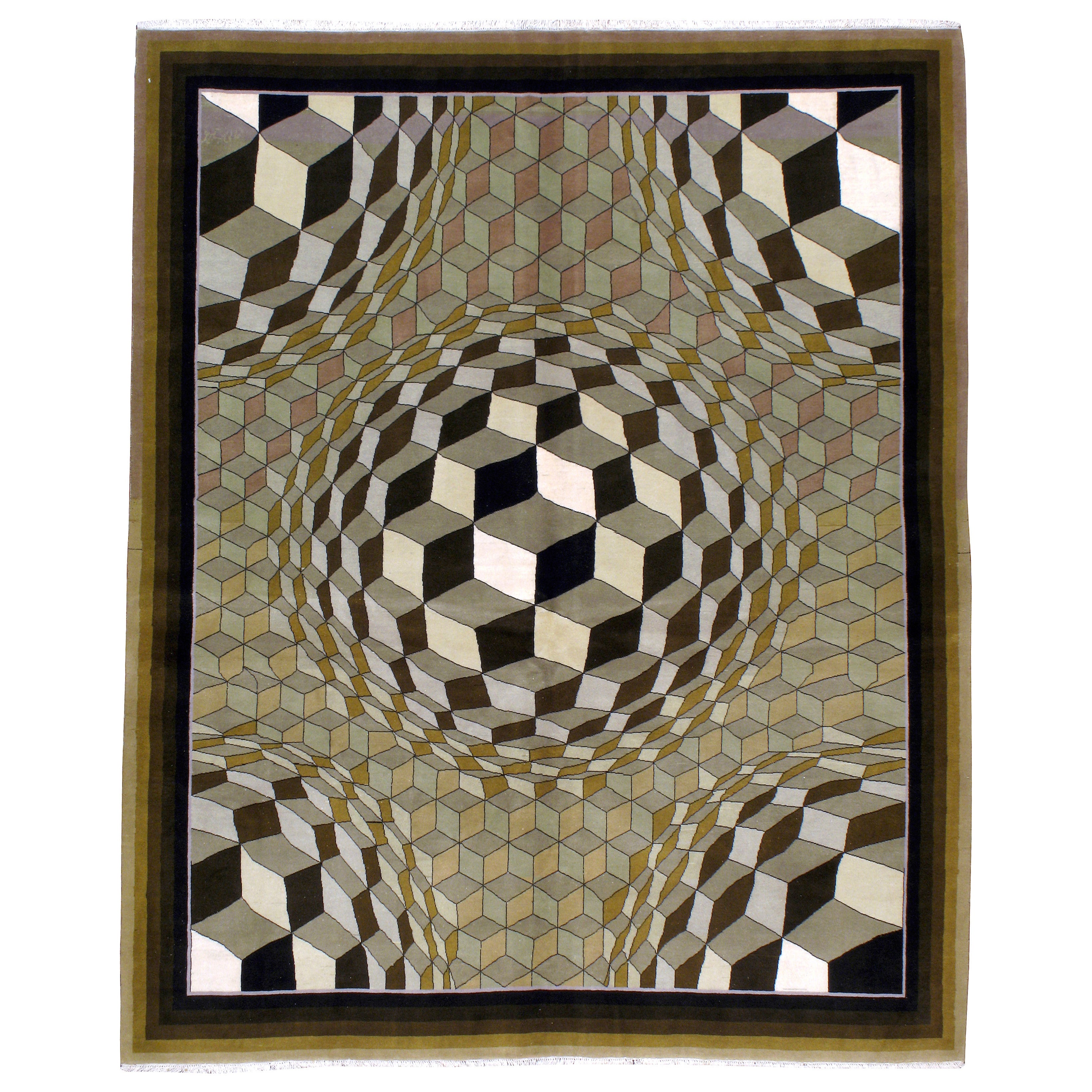 Victor Vasarely Inspired Persian Modernist Tabriz Rug