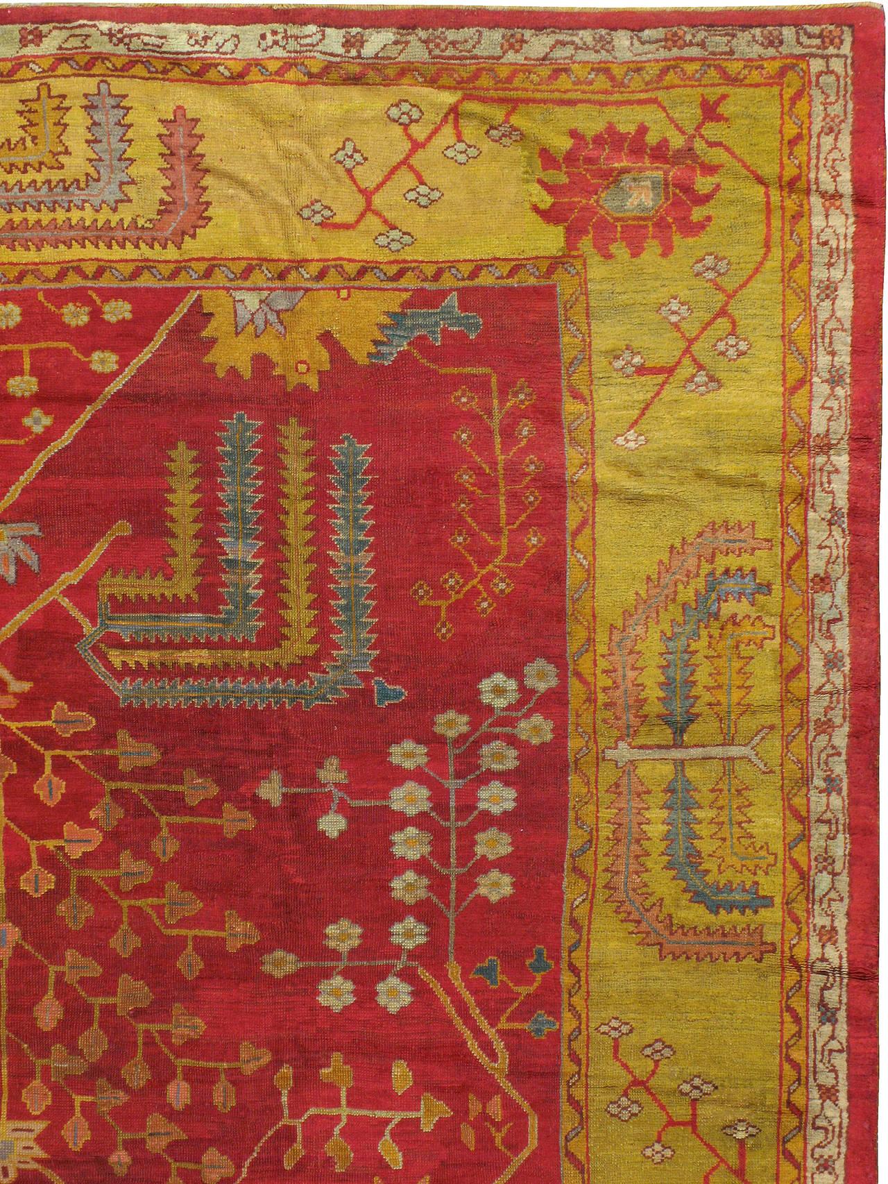 Hand-Woven Antique Turkish Oushak Rug For Sale