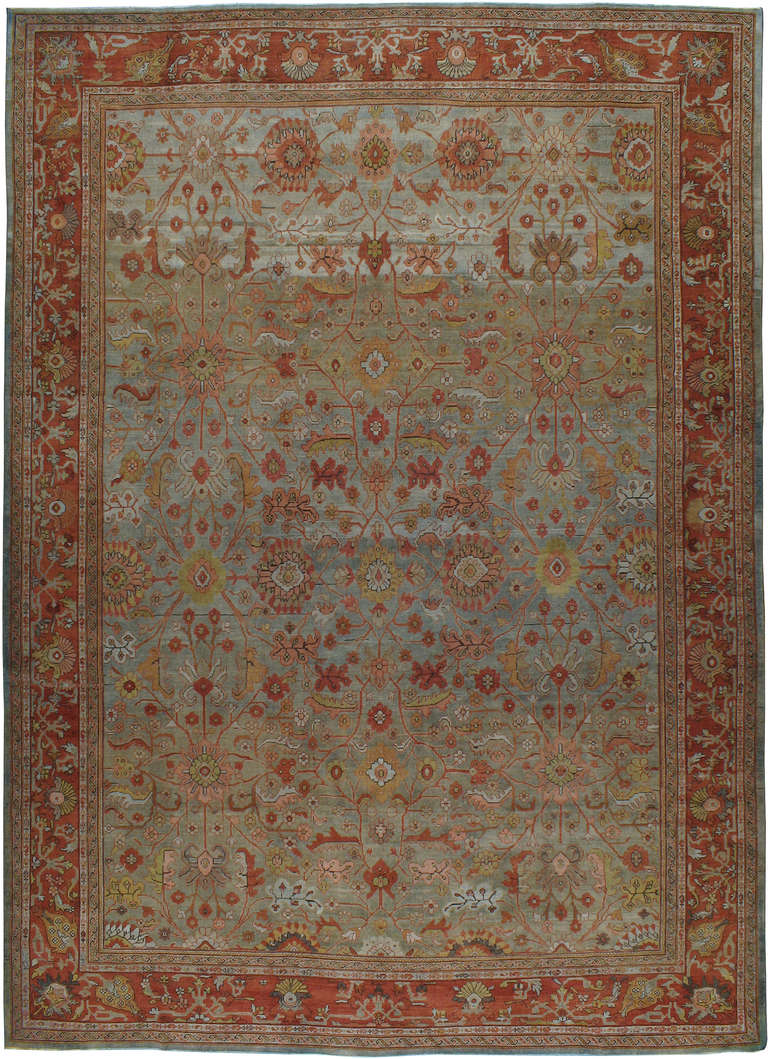 Ein persisches Mahal aus dem frühen 20. Jahrhundert.  Mahal-Teppiche gibt es sowohl mit Stammes- als auch mit kurvilinearen Motiven.  Dieses Attribut leitet sich von der einzigartigen Lage der Stadt Mahallat ab, die zwischen den Städten Arak und