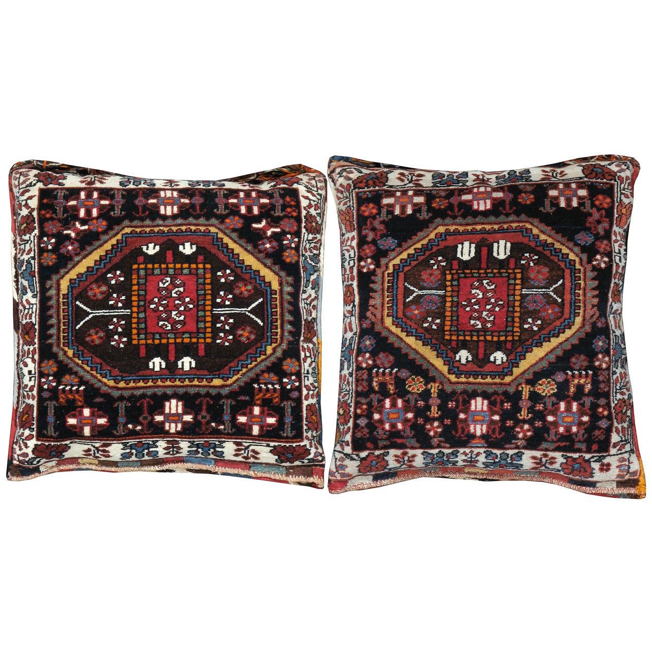 Pair of Traditonal Persian Pillows with Bright Pink Backing For Sale at