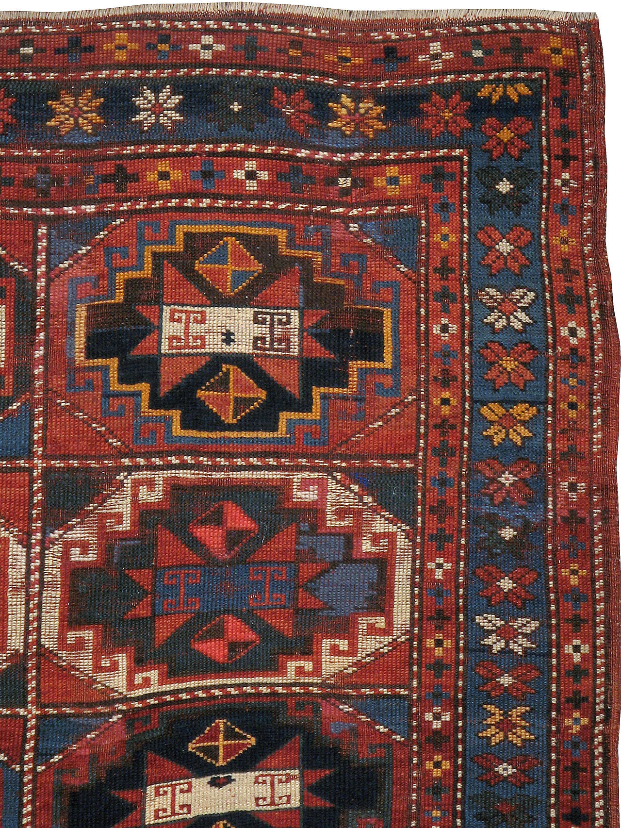 Antique Caucasian Kazak Rug In Distressed Condition In New York, NY