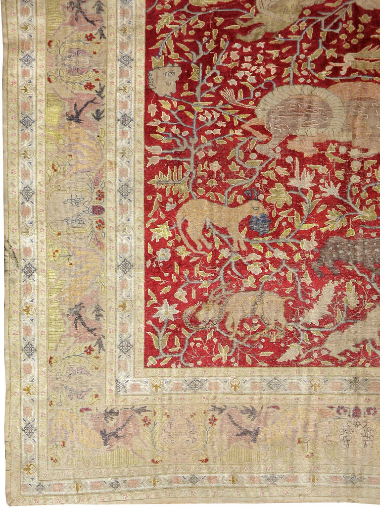 Ein türkischer Bildteppich aus Kayseri aus dem ersten Viertel des 20. Jahrhunderts, der ein Jagdgebiet darstellt.