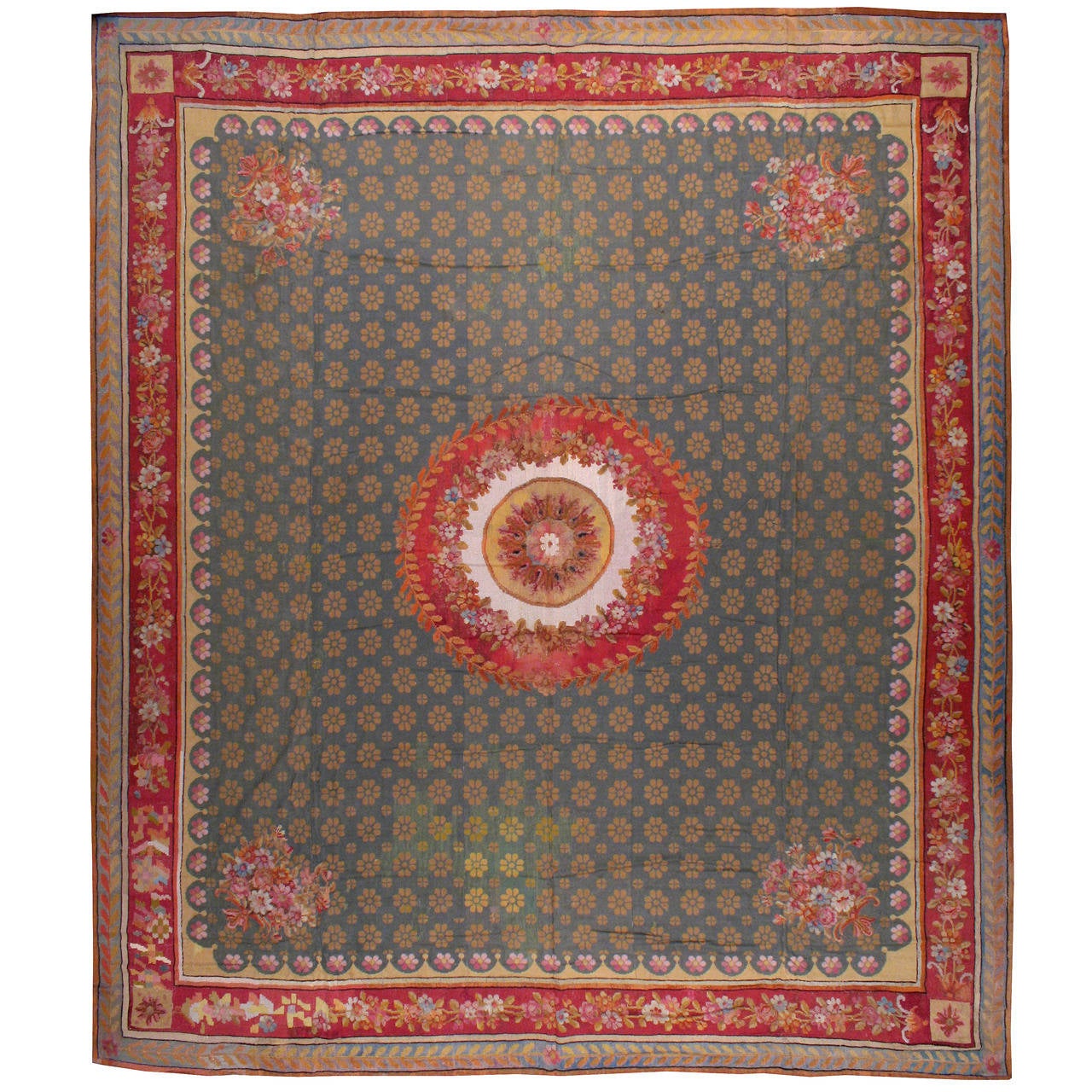 Antique English Needlepoint Rug For Sale at 1stdibs