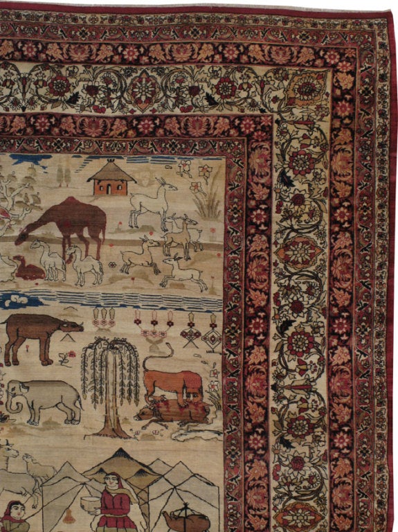 Antique Pictorial Persian Lavar Kerman 2