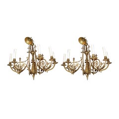 Antique Pair of Brass Chandeliers by Thomas Gruenberg