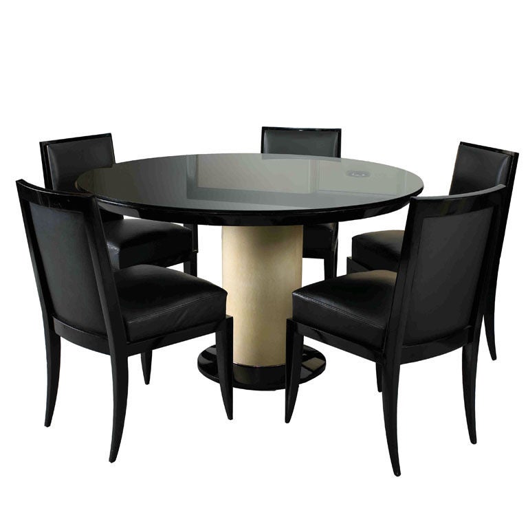 Jacques Adnet Art Deco Dining Table and Six Chairs For Sale