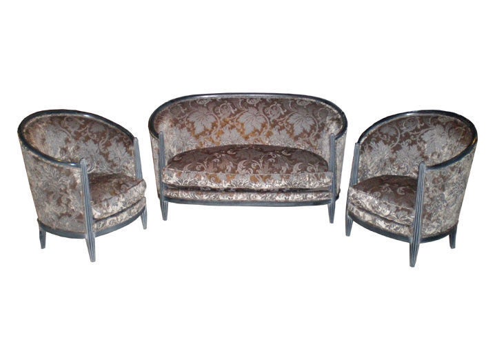 French Art Deco Loveseat and Club Chairs