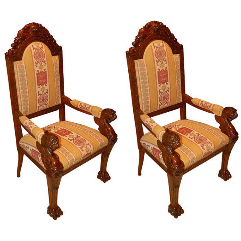Two Neo Renaissance Arm Chairs