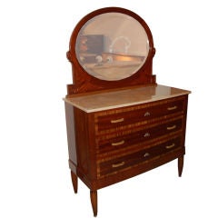 Vintage Art Deco Dresser with Mirror in Mahogany and Inlaid Zebra Wood