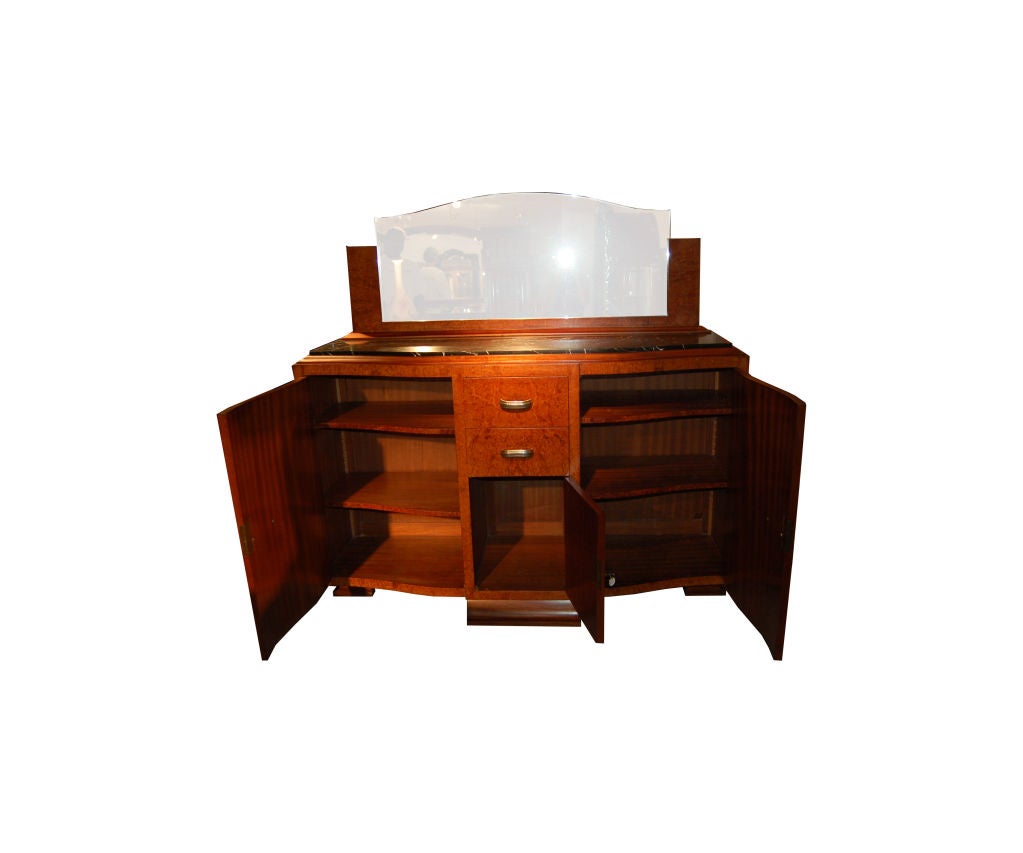 Art Deco server, 2 doors with 3 drawers in middle with black marble top, Poitier, France.