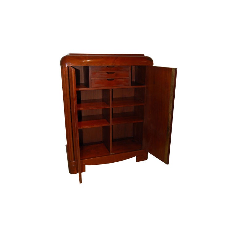 2 door Art Deco solid mahogany and burl armoire w/3 drawers inside by Louis Sue (1875-1968) & Andre Mare (1885-1932)