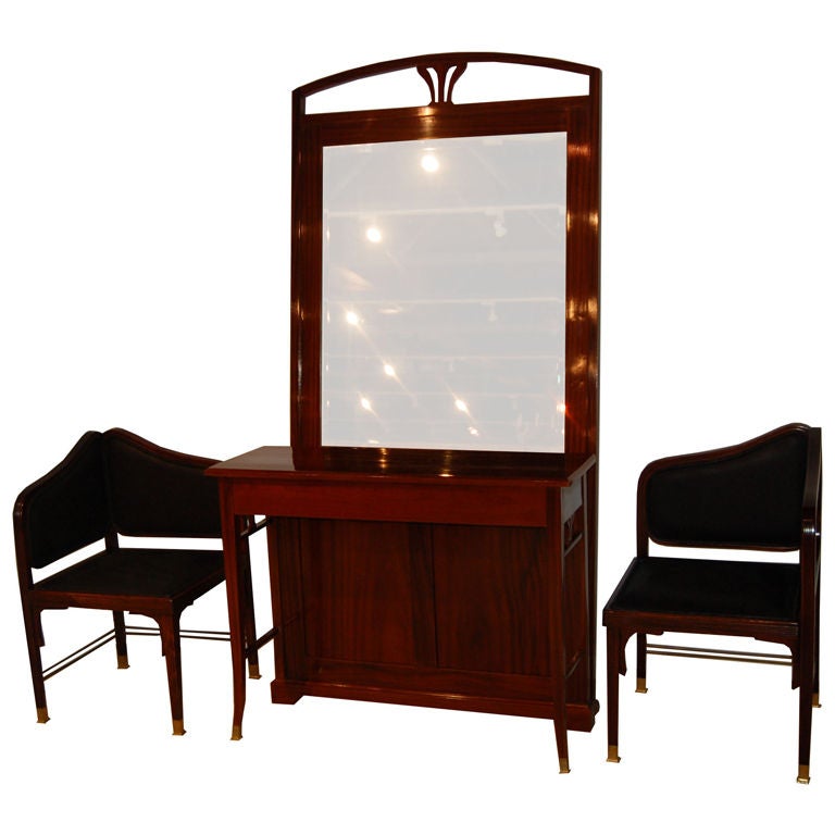 Art Deco Mirror and Chair Set by J & J Kohn For Sale