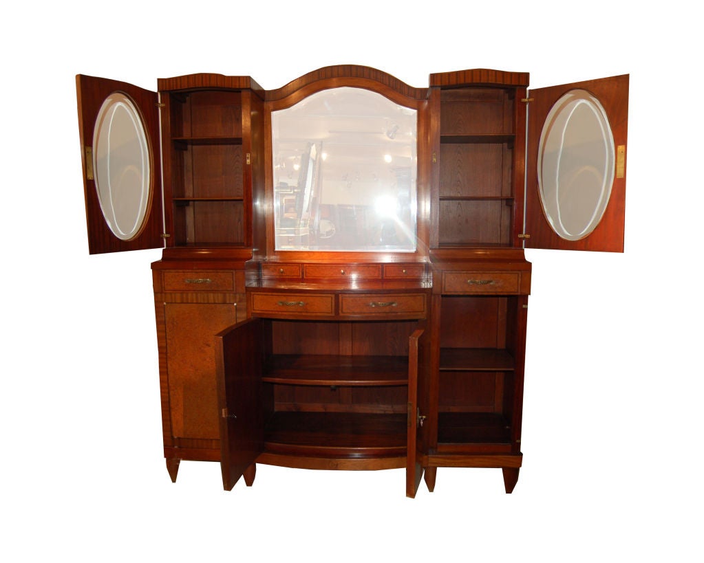 French Art Deco buffet, burl, amboyna and mother of pearl inlay.