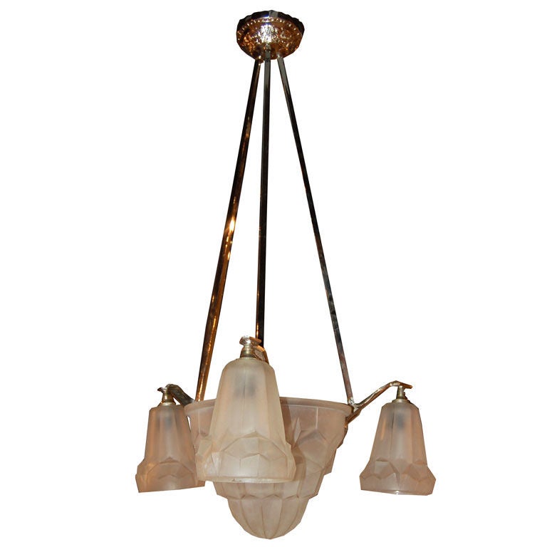 French Art Deco Chandelier by Degue For Sale