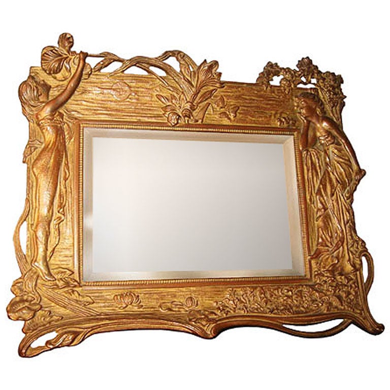 Art Nouveau Easel Back Table Mirror For Sale