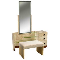Vintage French Art Deco Dressing Table & Stool
