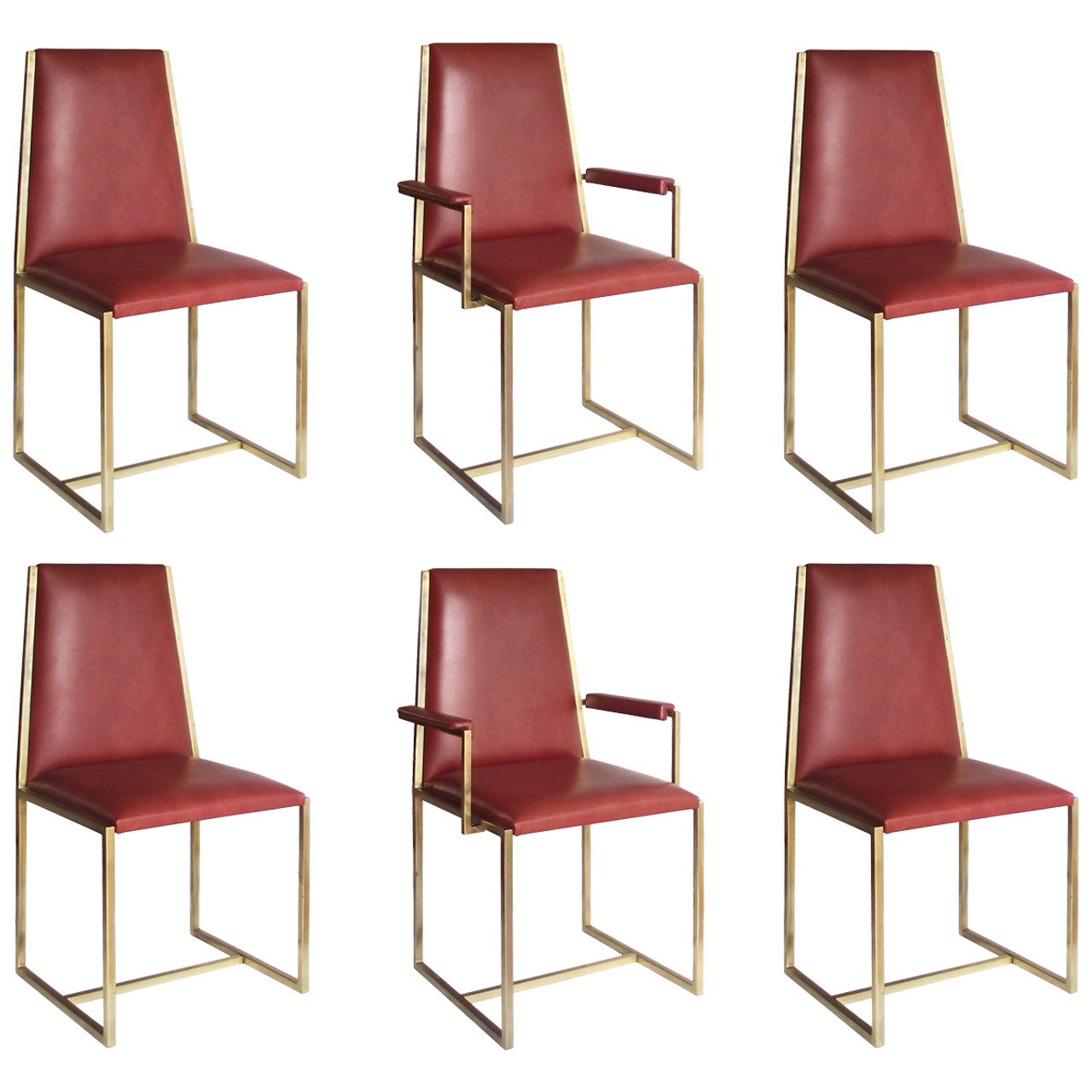 Suite of Six Dining Chairs in Brass after Milo Baughman