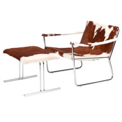 1960s Lounge Chair and Ottoman in Cowhide
