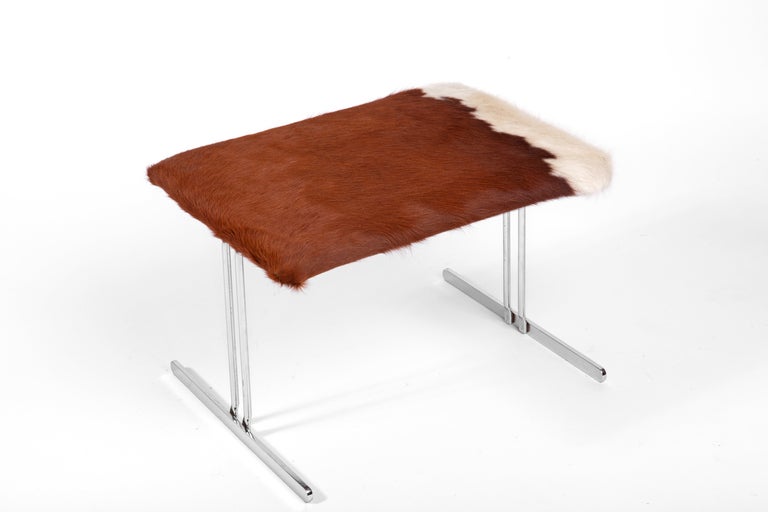 Chrome 1960s Lounge Chair and Ottoman in Cowhide