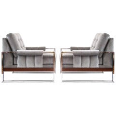 Pair of 1970s Lounge Chairs in Chrome with Wood Accents