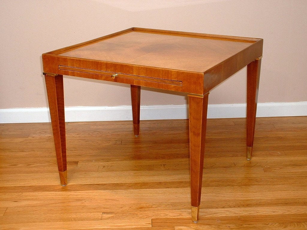 Lacquered Mahogany End Table with Pull-Out Tray