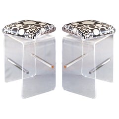 Pair of Charles Hollis Jones Waterfall Bar Stools in Lucite with Swiveling Seats