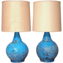 Vintage A Pair of  Turquoise Lava Glaze Ceramic Lamps