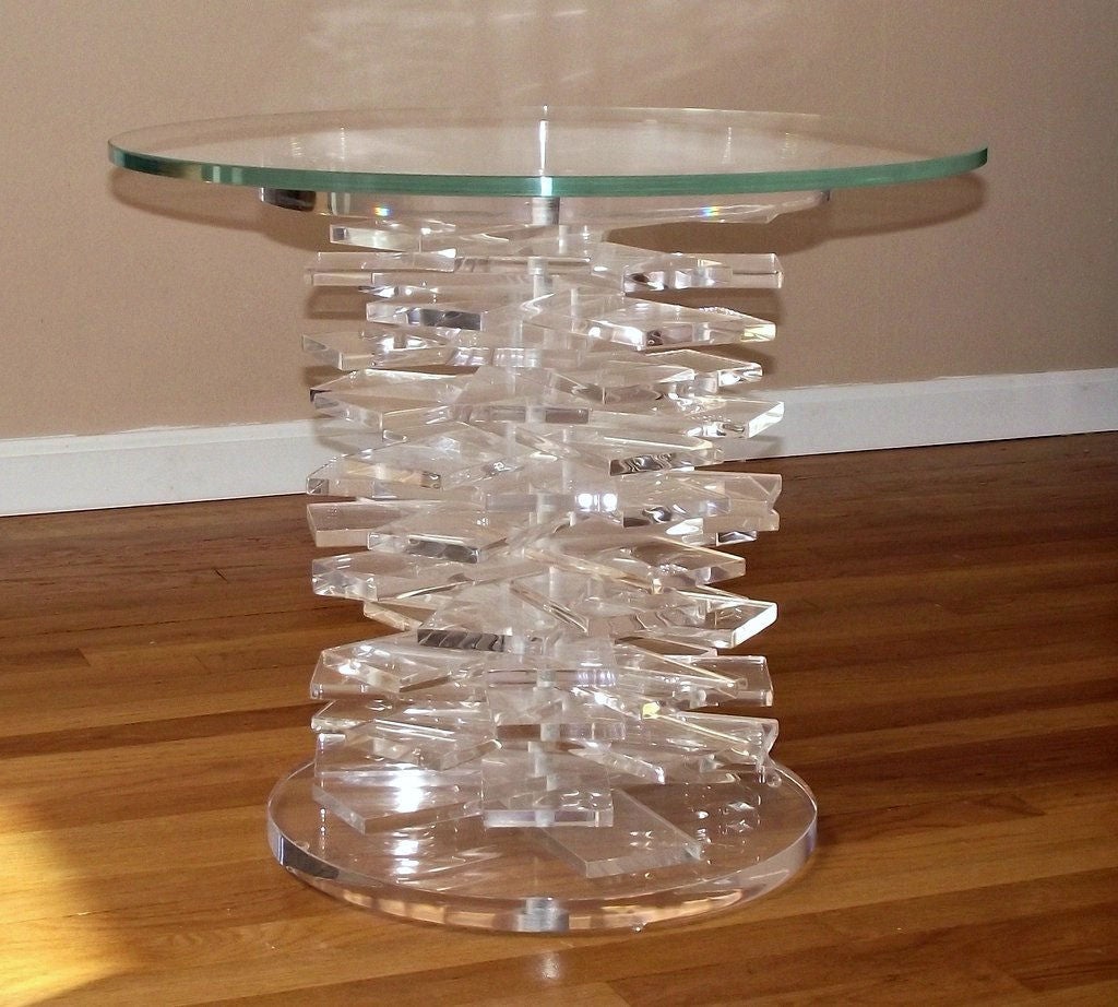 American Occasional Table w/ Adjustable Stacked Lucite Base & Glass Top